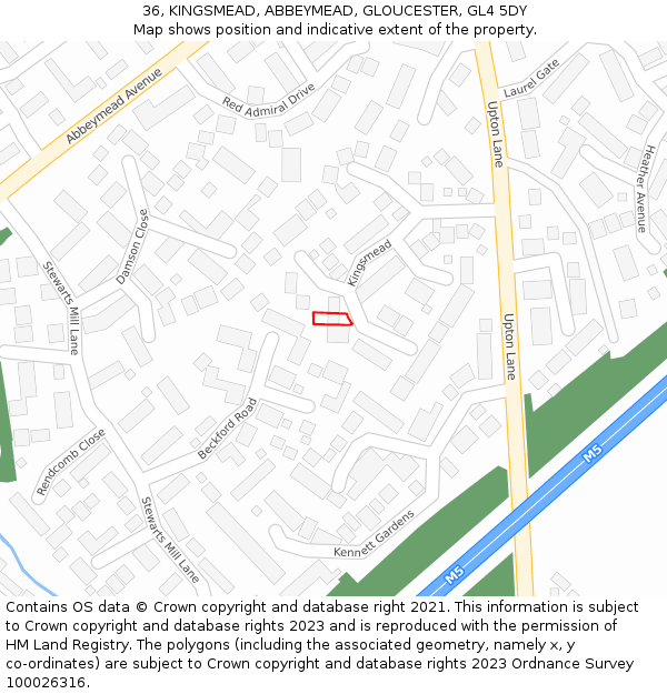 36, KINGSMEAD, ABBEYMEAD, GLOUCESTER, GL4 5DY: Location map and indicative extent of plot