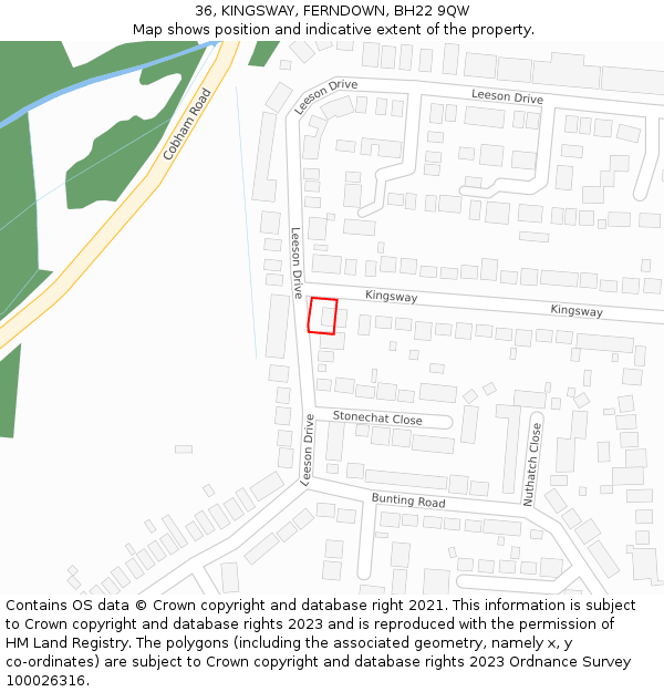 36, KINGSWAY, FERNDOWN, BH22 9QW: Location map and indicative extent of plot