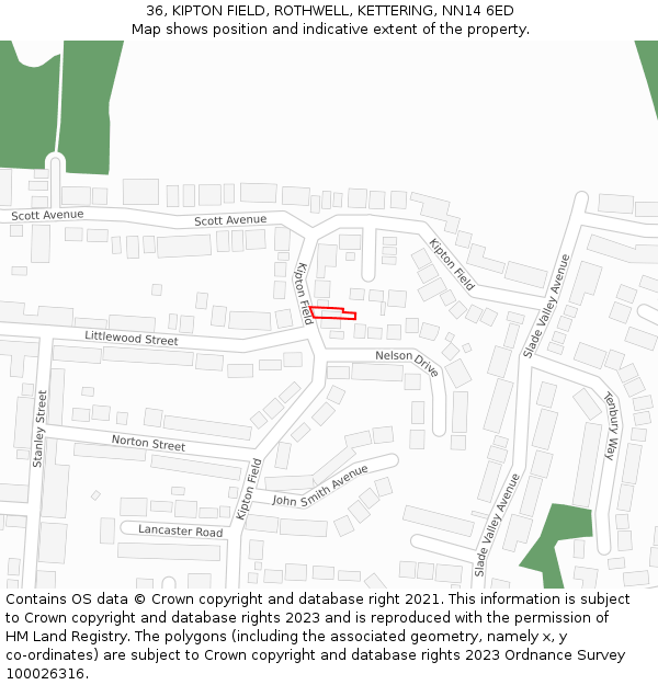 36, KIPTON FIELD, ROTHWELL, KETTERING, NN14 6ED: Location map and indicative extent of plot