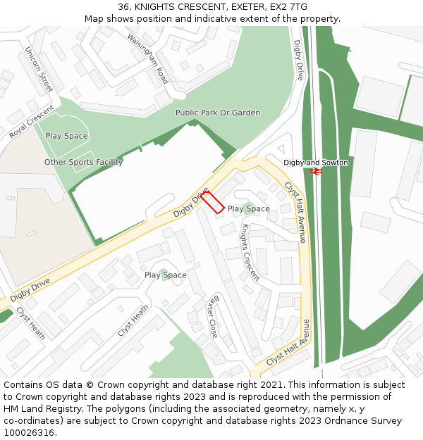 36, KNIGHTS CRESCENT, EXETER, EX2 7TG: Location map and indicative extent of plot