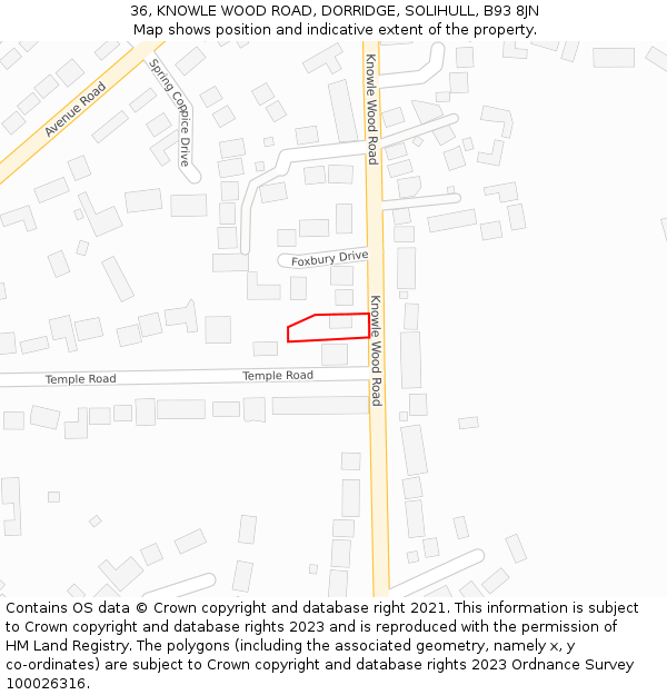 36, KNOWLE WOOD ROAD, DORRIDGE, SOLIHULL, B93 8JN: Location map and indicative extent of plot