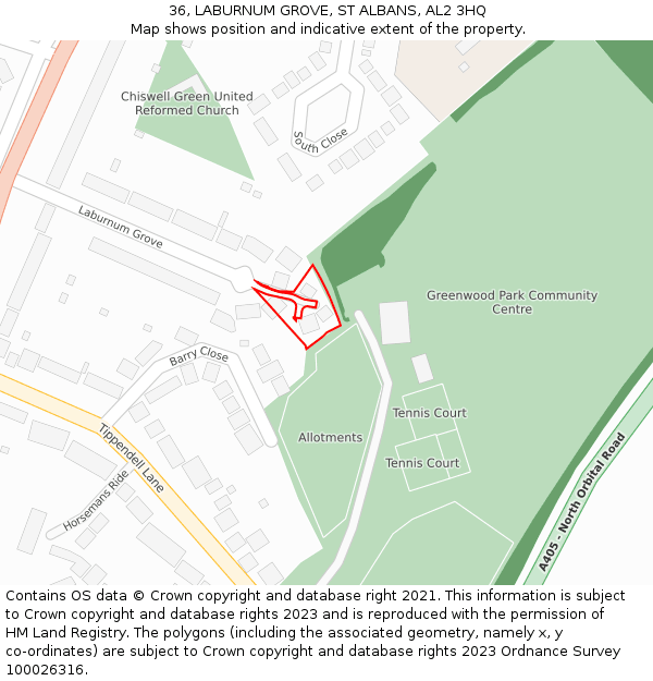 36, LABURNUM GROVE, ST ALBANS, AL2 3HQ: Location map and indicative extent of plot