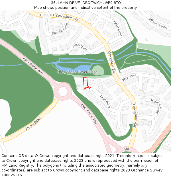 36, LAHN DRIVE, DROITWICH, WR9 8TQ: Location map and indicative extent of plot
