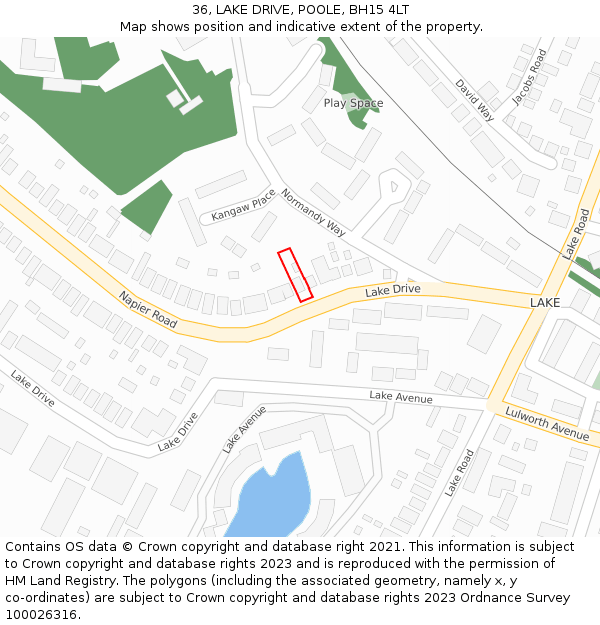 36, LAKE DRIVE, POOLE, BH15 4LT: Location map and indicative extent of plot