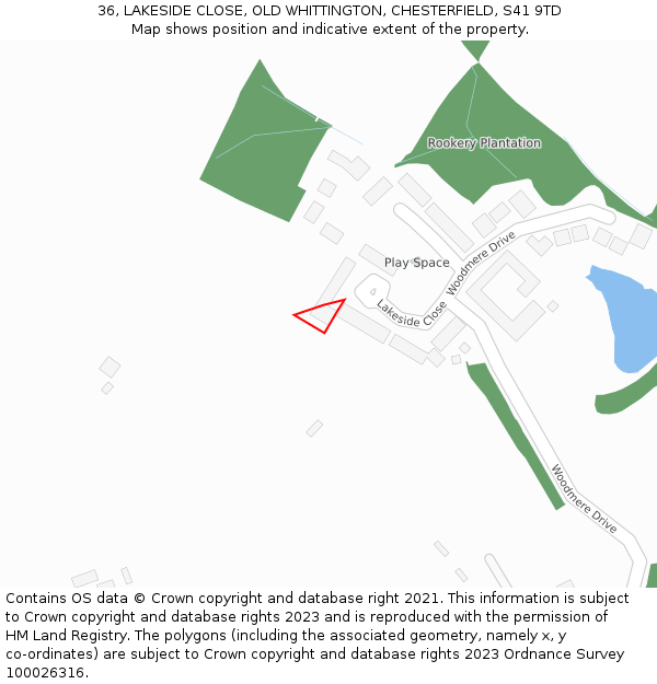 36, LAKESIDE CLOSE, OLD WHITTINGTON, CHESTERFIELD, S41 9TD: Location map and indicative extent of plot