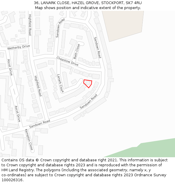 36, LANARK CLOSE, HAZEL GROVE, STOCKPORT, SK7 4RU: Location map and indicative extent of plot