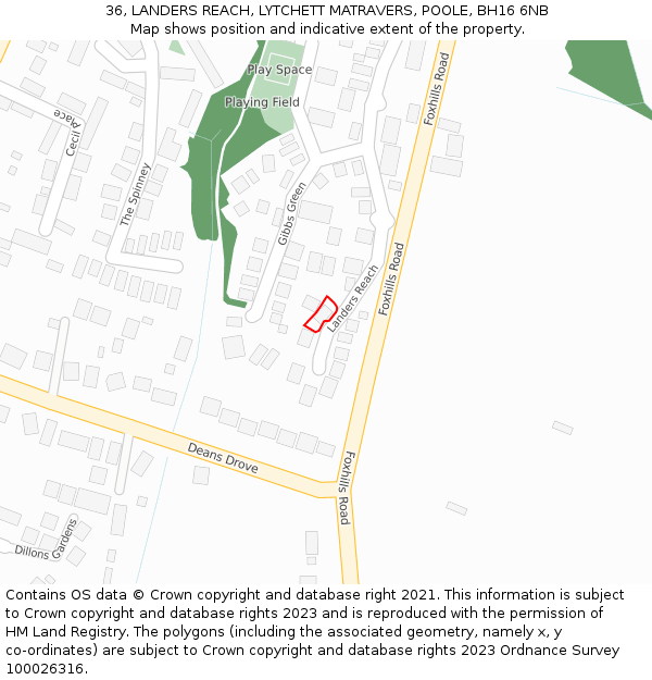 36, LANDERS REACH, LYTCHETT MATRAVERS, POOLE, BH16 6NB: Location map and indicative extent of plot