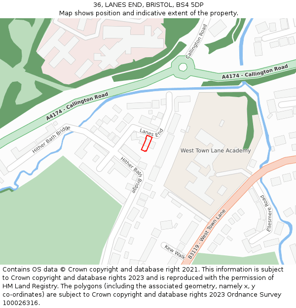 36, LANES END, BRISTOL, BS4 5DP: Location map and indicative extent of plot