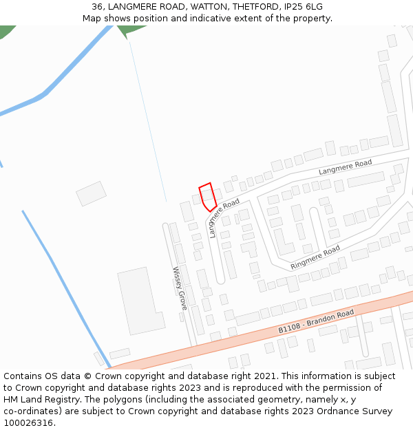 36, LANGMERE ROAD, WATTON, THETFORD, IP25 6LG: Location map and indicative extent of plot