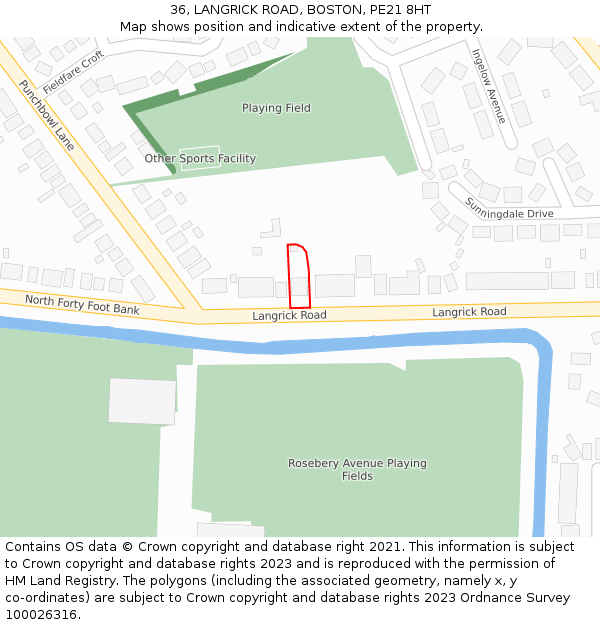 36, LANGRICK ROAD, BOSTON, PE21 8HT: Location map and indicative extent of plot