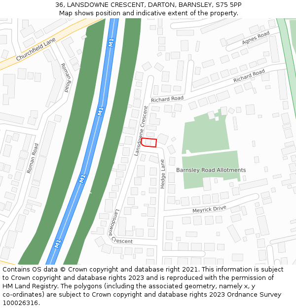 36, LANSDOWNE CRESCENT, DARTON, BARNSLEY, S75 5PP: Location map and indicative extent of plot