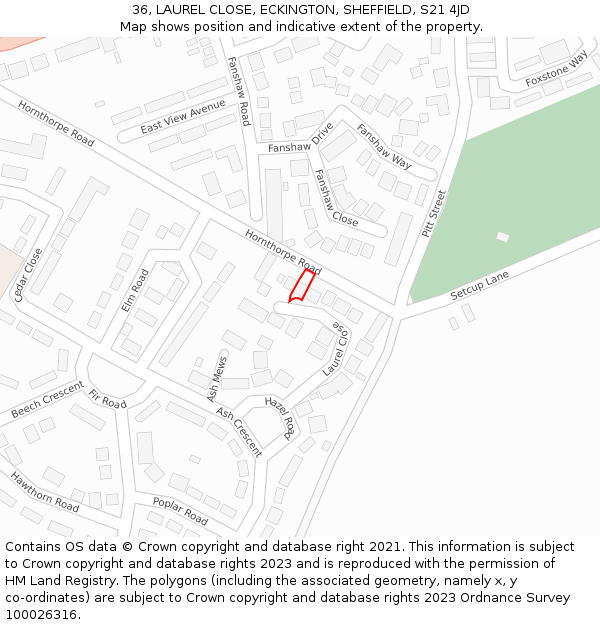 36, LAUREL CLOSE, ECKINGTON, SHEFFIELD, S21 4JD: Location map and indicative extent of plot