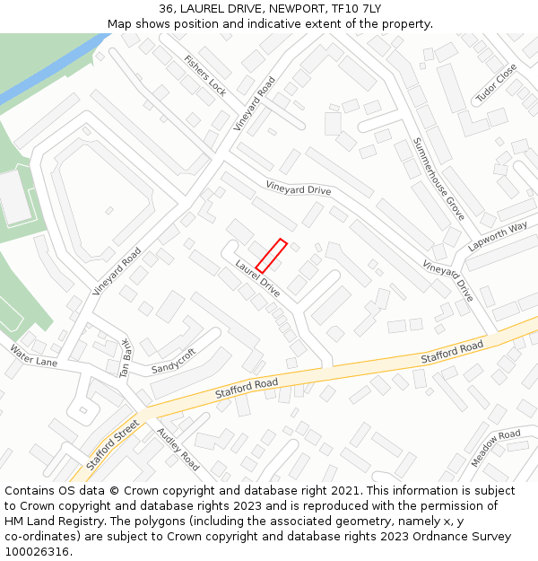 36, LAUREL DRIVE, NEWPORT, TF10 7LY: Location map and indicative extent of plot