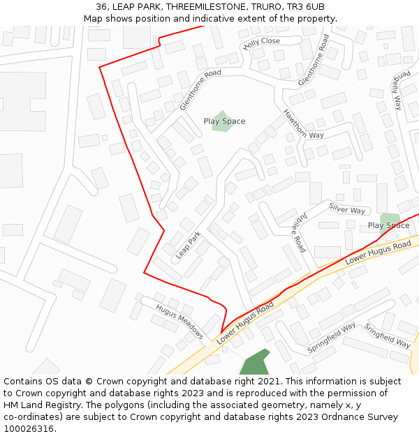 36, LEAP PARK, THREEMILESTONE, TRURO, TR3 6UB: Location map and indicative extent of plot