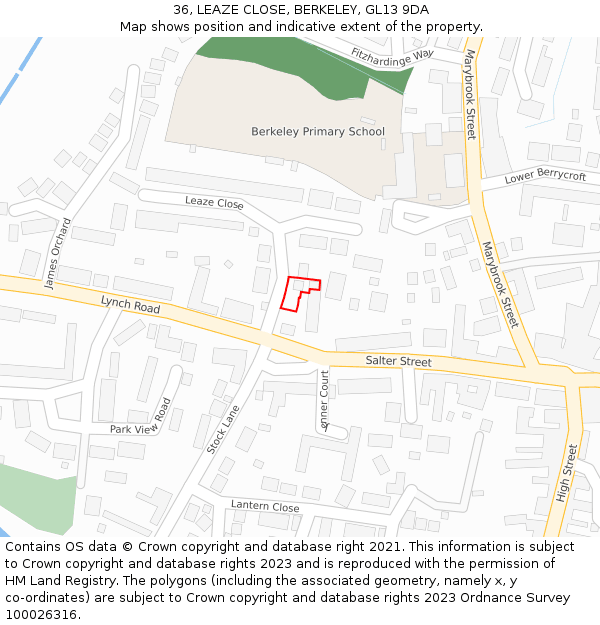 36, LEAZE CLOSE, BERKELEY, GL13 9DA: Location map and indicative extent of plot