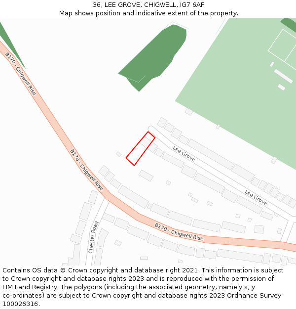 36, LEE GROVE, CHIGWELL, IG7 6AF: Location map and indicative extent of plot