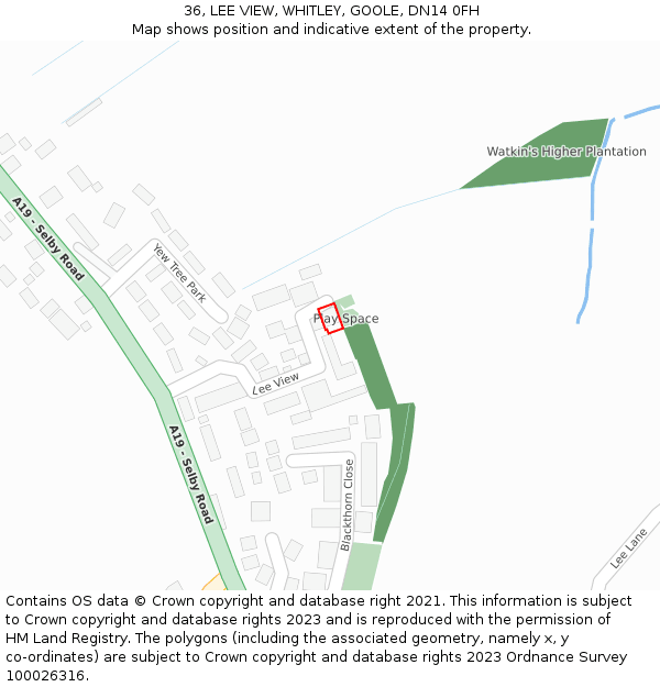 36, LEE VIEW, WHITLEY, GOOLE, DN14 0FH: Location map and indicative extent of plot