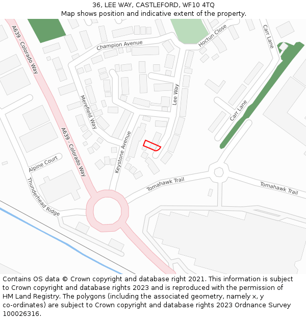 36, LEE WAY, CASTLEFORD, WF10 4TQ: Location map and indicative extent of plot