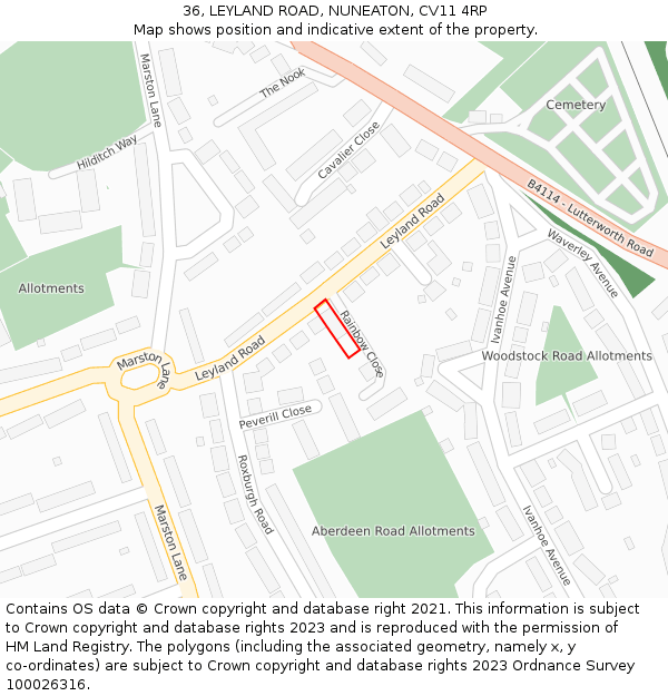 36, LEYLAND ROAD, NUNEATON, CV11 4RP: Location map and indicative extent of plot