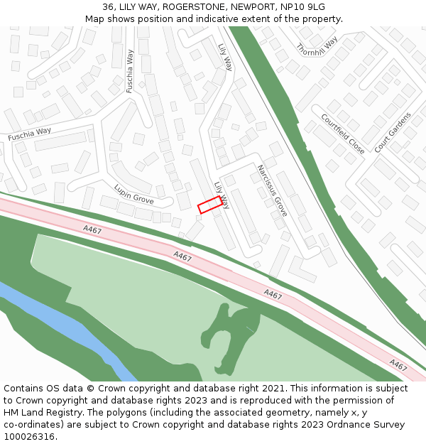 36, LILY WAY, ROGERSTONE, NEWPORT, NP10 9LG: Location map and indicative extent of plot
