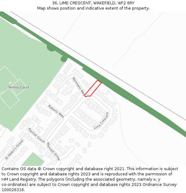 36, LIME CRESCENT, WAKEFIELD, WF2 6RY: Location map and indicative extent of plot