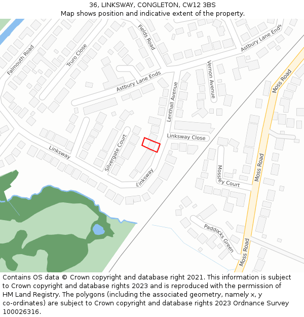 36, LINKSWAY, CONGLETON, CW12 3BS: Location map and indicative extent of plot