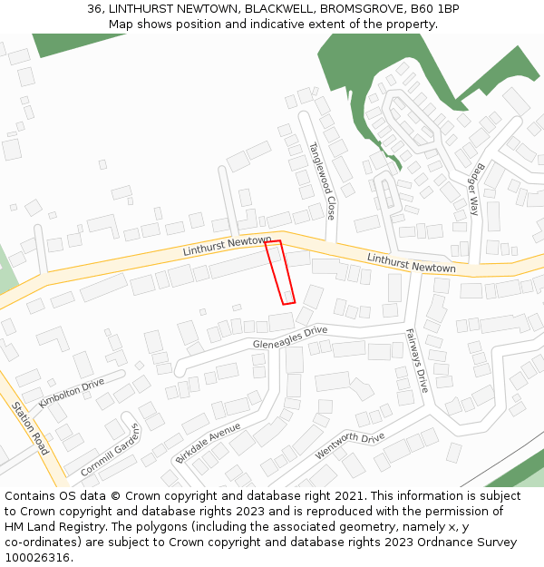 36, LINTHURST NEWTOWN, BLACKWELL, BROMSGROVE, B60 1BP: Location map and indicative extent of plot