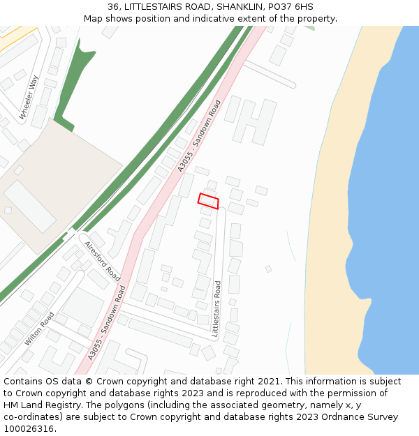 36, LITTLESTAIRS ROAD, SHANKLIN, PO37 6HS: Location map and indicative extent of plot