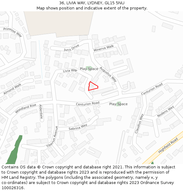 36, LIVIA WAY, LYDNEY, GL15 5NU: Location map and indicative extent of plot