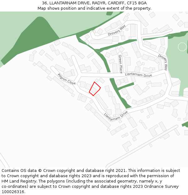 36, LLANTARNAM DRIVE, RADYR, CARDIFF, CF15 8GA: Location map and indicative extent of plot