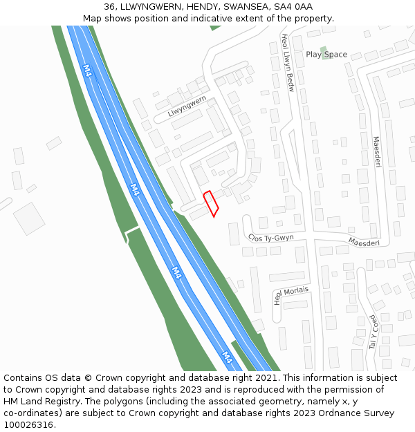 36, LLWYNGWERN, HENDY, SWANSEA, SA4 0AA: Location map and indicative extent of plot