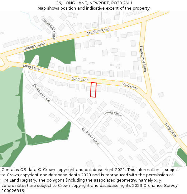 36, LONG LANE, NEWPORT, PO30 2NH: Location map and indicative extent of plot