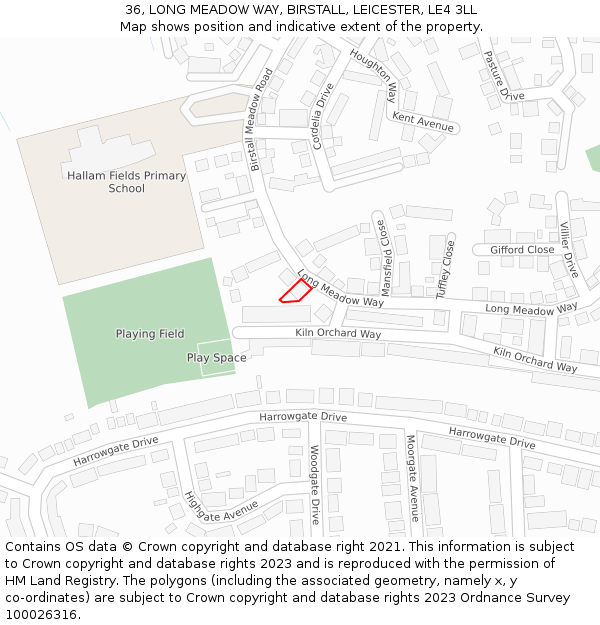 36, LONG MEADOW WAY, BIRSTALL, LEICESTER, LE4 3LL: Location map and indicative extent of plot