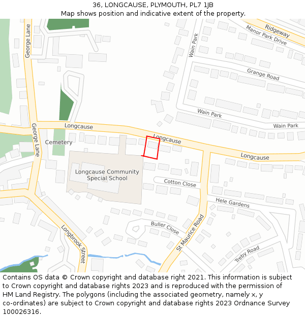 36, LONGCAUSE, PLYMOUTH, PL7 1JB: Location map and indicative extent of plot