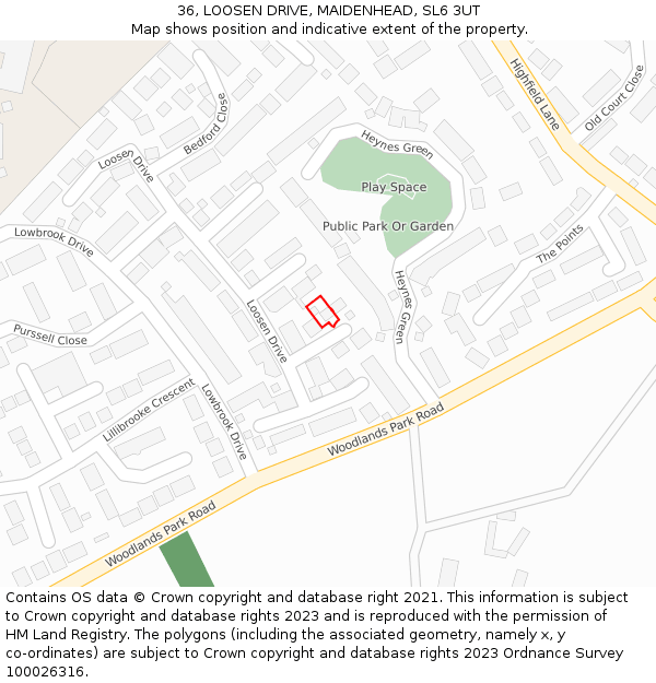 36, LOOSEN DRIVE, MAIDENHEAD, SL6 3UT: Location map and indicative extent of plot