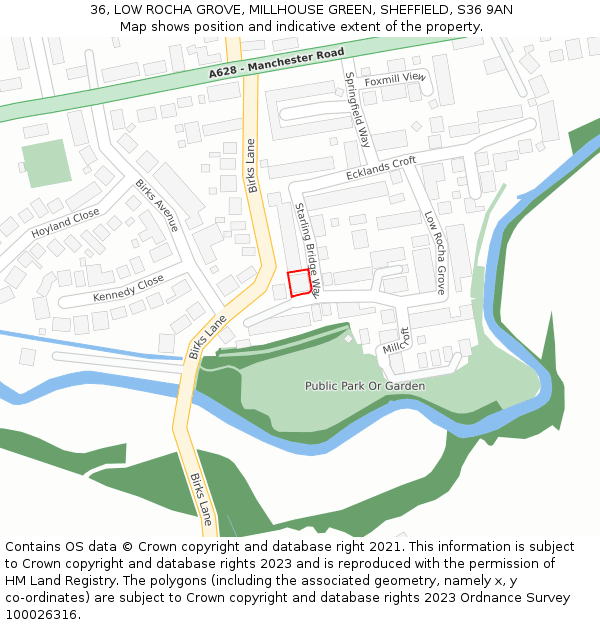 36, LOW ROCHA GROVE, MILLHOUSE GREEN, SHEFFIELD, S36 9AN: Location map and indicative extent of plot