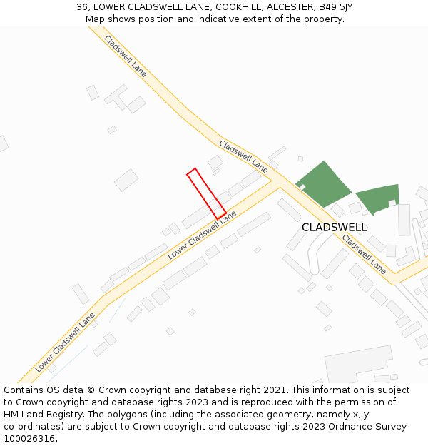 36, LOWER CLADSWELL LANE, COOKHILL, ALCESTER, B49 5JY: Location map and indicative extent of plot