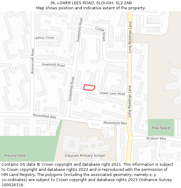 36, LOWER LEES ROAD, SLOUGH, SL2 2AB: Location map and indicative extent of plot