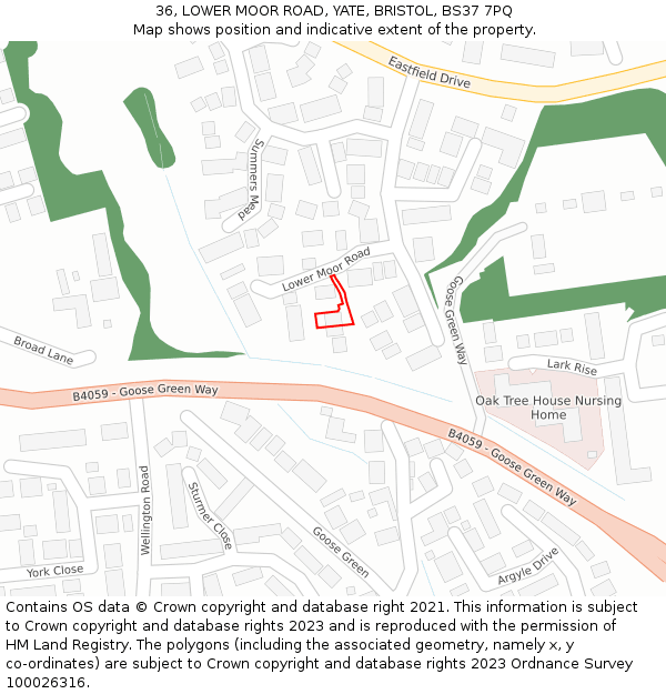 36, LOWER MOOR ROAD, YATE, BRISTOL, BS37 7PQ: Location map and indicative extent of plot