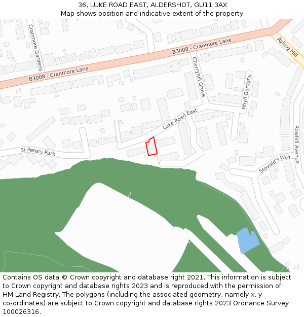 36, LUKE ROAD EAST, ALDERSHOT, GU11 3AX: Location map and indicative extent of plot