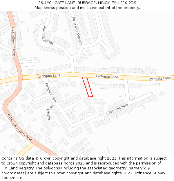 36, LYCHGATE LANE, BURBAGE, HINCKLEY, LE10 2DS: Location map and indicative extent of plot