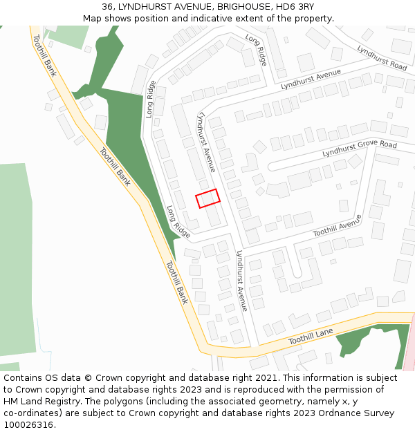 36, LYNDHURST AVENUE, BRIGHOUSE, HD6 3RY: Location map and indicative extent of plot