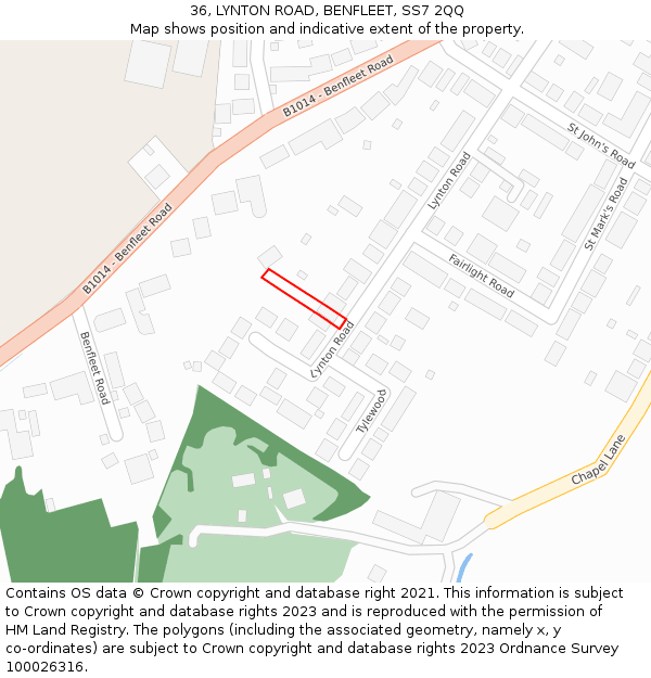 36, LYNTON ROAD, BENFLEET, SS7 2QQ: Location map and indicative extent of plot