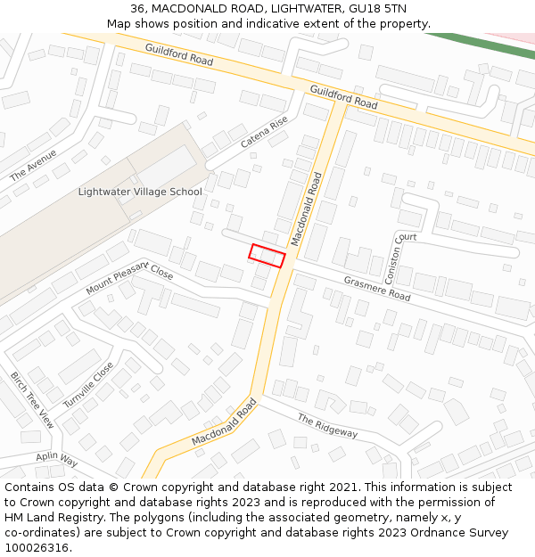 36, MACDONALD ROAD, LIGHTWATER, GU18 5TN: Location map and indicative extent of plot