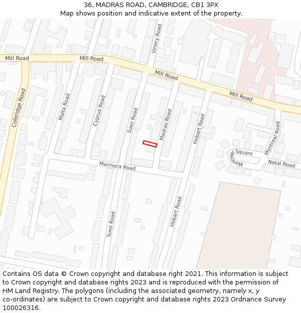 36, MADRAS ROAD, CAMBRIDGE, CB1 3PX: Location map and indicative extent of plot