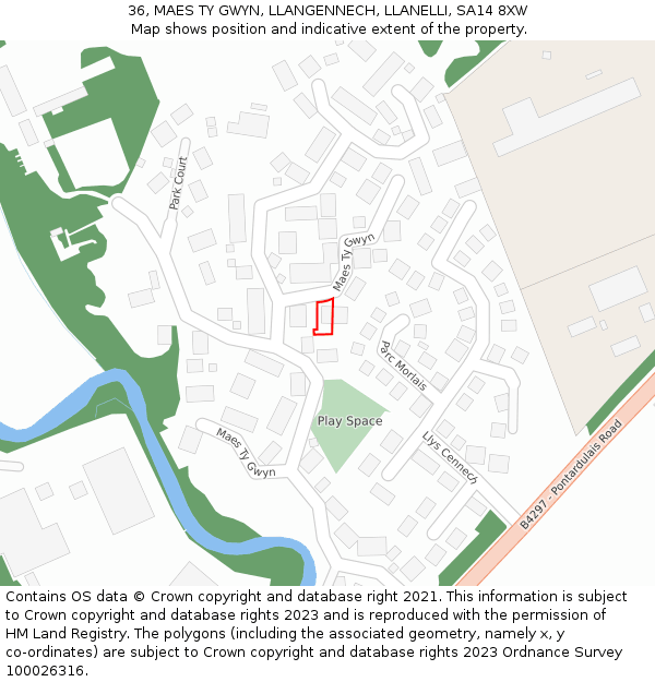 36, MAES TY GWYN, LLANGENNECH, LLANELLI, SA14 8XW: Location map and indicative extent of plot