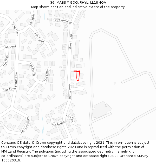 36, MAES Y GOG, RHYL, LL18 4QA: Location map and indicative extent of plot