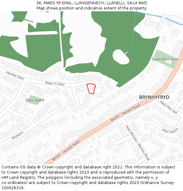 36, MAES YR EFAIL, LLANGENNECH, LLANELLI, SA14 8WD: Location map and indicative extent of plot