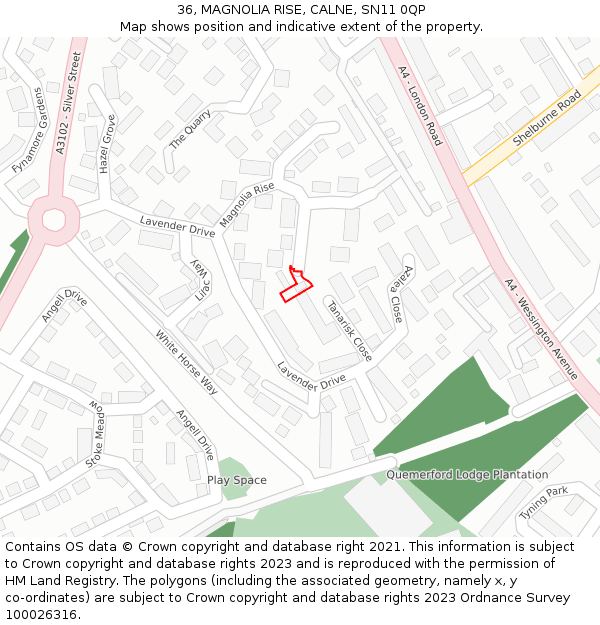 36, MAGNOLIA RISE, CALNE, SN11 0QP: Location map and indicative extent of plot