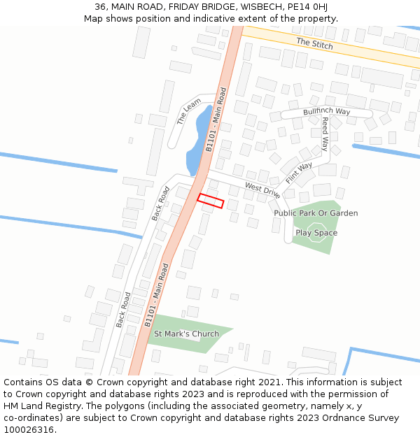36, MAIN ROAD, FRIDAY BRIDGE, WISBECH, PE14 0HJ: Location map and indicative extent of plot